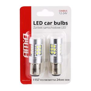 Bulbs   by Bulb Type, AMIO 12 24V 1,3/1,7W P21/5W BAY15d 24smd LED Bulb   Twin Pack, AMIO