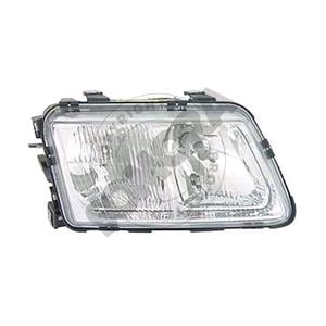 Lights, Left Headlamp (Reflector Type, Halogen, With Fog Lamp, Takes H7/H4 Bulbs, Electric And Manual Adjustment, Supplied Without Motor) for Audi A3 1996 2000, 