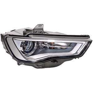 Lights, Right Headlamp (Bi Xenon, Takes D3S Bulb, Grey Bezel, Without Curve Light, With LED Daytime Running Light, Supplied Without LED Module, Original Equipment) for Audi A3 Saloon 2012 2016, 