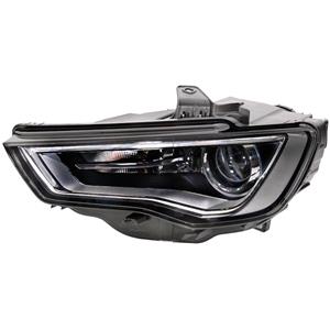 Lights, Left Headlamp (Bi Xenon, Takes D3S Bulb, Black Bezel, Without Curve Light, With LED Daytime Running Light, Supplied Without LED Module, Original Equipment) for Audi A3 Saloon 2012 2016, 
