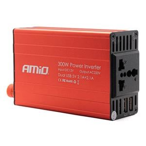 Power Inverters AC DC, 12V 220V 300W Power Inverter with Dual USB 2.1, AMIO