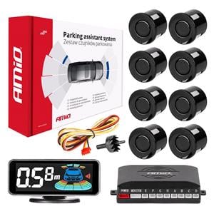 Parking Sensors, 3D Display Parking Assistant System with 8 Sensors   BLACK, AMIO