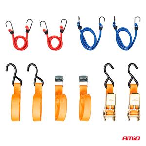 Straps and Ratchet Tie Downs, Transport Belts and Elastic Ropes Set, AMIO