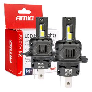 Bulbs   by Bulb Type, AMIO X4 Aviator 12V 44W H4/H19 6500K LED Headlight Bulbs   Twin Pack, AMIO