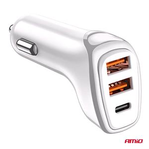 2x USB-A + 1x USB-C 3A 38W 12/24V 3-Port Car Charger