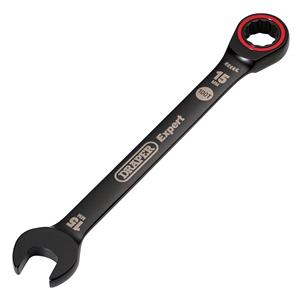 Ratchet Spanners, Draper Expert 03888 HI TORQ Metric Ratchet Combination Spanner, 15mm, Black, Draper