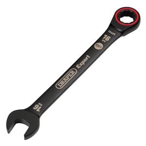 Ratchet Spanners, Draper Expert 03889 HI TORQ Metric Ratchet Combination Spanner, 16mm, Black, Draper