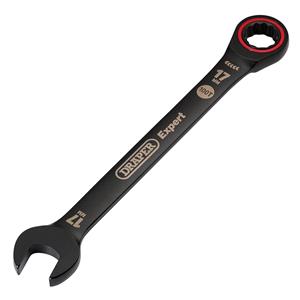 Ratchet Spanners, Draper Expert 03890 HI TORQ Metric Ratchet Combination Spanner, 17mm, Black, Draper