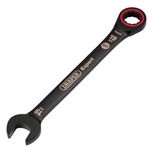 Ratchet Spanners, Draper Expert 03892 HI TORQ Metric Ratchet Combination Spanner, 19mm, Black, Draper