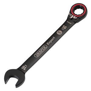 Ratchet Spanners, Draper Expert 03906 HI TORQ Metric Reversible Ratchet Combination Spanner, 16mm, Black, Draper