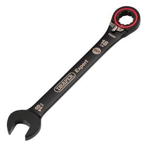 Ratchet Spanners, Draper Expert 03908 HI TORQ Metric Reversible Ratchet Combination Spanner, 18mm, Black, Draper