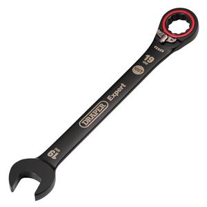 Ratchet Spanners, Draper Expert 03909 HI TORQ Metric Reversible Ratchet Combination Spanner, 19mm, Black, Draper