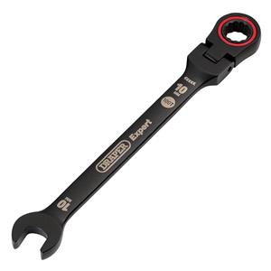 Ratchet Spanners, Draper Expert 03916 HI TORQ Metric Flexible Head Ratchet Combination Spanner, 10mm, Black, Draper