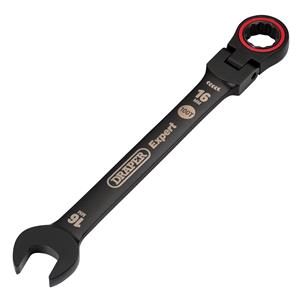 Ratchet Spanners, Draper Expert 03923 HI TORQ Metric Flexible Head Ratchet Combination Spanner, 16mm, Black, Draper