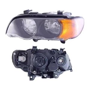 Lights, Left Headlamp (With Amber Indicator, Halogen, Takes H7/HB3 Bulbs, Supplied With Motor) for BMW X5 2000 2003, 