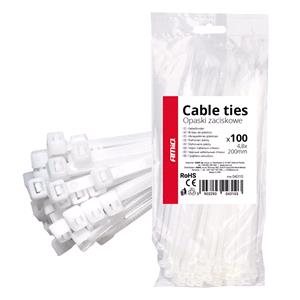 Cable Ties, White Cable Ties 4.8×200mm   Pack of 100, AMIO