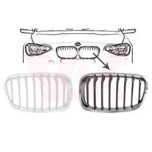 Grilles, BMW 1 Series F20 2011 2015 LH Grille, Chrome Frame, With 8 Black Vanes, For Sport & M Sport Models, 