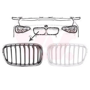 Grilles, BMW 1 Series F20 2011 2015 RH Grille, Chrome Frame, With 8 Black Vanes, For Sport & M Sport Models, 