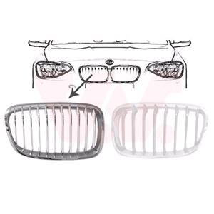 Grilles, BMW 1 Series F20 2011 2015 RH Grille, Chrome Frame, With 11 Silver Vanes, Not For M Sport Models, 