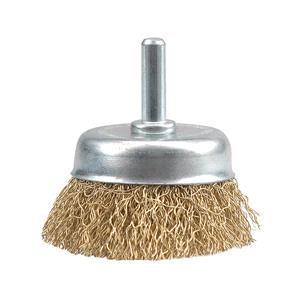 Wire Brushes, CUP BRUSH W. SHAFT 75MM, CRIMPED WIRE, VOREL