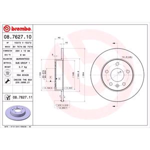 Brake Discs, Brembo Prime Rear Axle Brake Discs (Pair)   Diameter: 264mm   08.7627.11, Brembo
