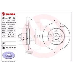 Brake Discs, Brembo Prime Rear Axle Brake Discs (Pair)   Diameter: 280mm   08.9734.11 (08.9734.11), Brembo