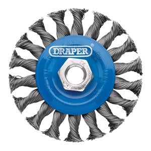 Wire Wheels, Draper 08055 Steel Twist Knot Flat Wire Wheel Brush, 100mm, M14, Draper