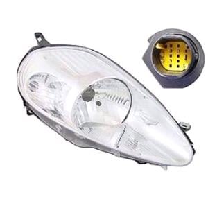 Lights, Right Headlamp (Chrome Bezel, With 14 Pin Connector) for Fiat GRANDE PUNTO 2006 2008, 