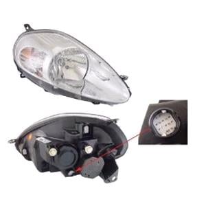 Lights, Right Headlamp (Chrome Bezel, With 14 Pin Connector, Takes H4 Bulb, Supplied With Motor & Bulb, Original Equipment) for Fiat GRANDE PUNTO 2006 2008, 