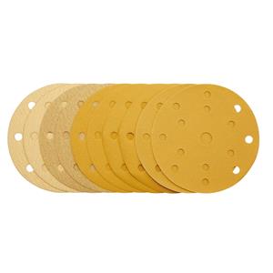 Sanding Discs, Draper 08480 Gold Sanding Discs with Hook and Loop 150mm Assorted Grit   120G 180G 240G 320G 400G 15 Dust Extraction Holes (Pack of 10), Draper
