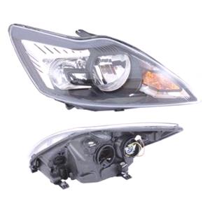 Lights, Right Headlamp (Black Bezel, Halogen, Takes H7/H1 Bulbs, Supplied With Motor) for Ford FOCUS II Saloon 2008 2011, 