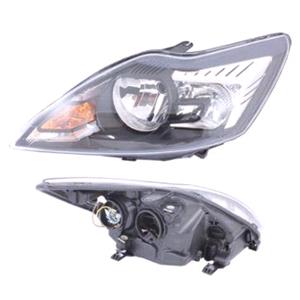 Lights, Left Headlamp (Black Bezel, Halogen, Takes H7/H1 Bulbs, Supplied With Motor) for Ford FOCUS II Saloon 2008 2011, 