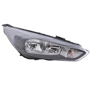 Lights, Right Headlamp (Halogen, Black Bezel, Takes H7 / H1 Bulbs, Without Daytime Running Light, Supplied With Motor & Bulbs, Zetec / Titanium Models, Original Equipment) for Ford FOCUS III Saloon 2015 to 2018, 