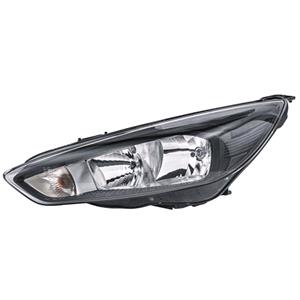 Lights, Left Headlamp (Halogen, Black Bezel, Takes H7 / H1 Bulbs, Without Daytime Running Light, Supplied With Motor & Bulbs, Zetec / Titanium Models, Original Equipment) for Ford FOCUS III Saloon 2015 to 2018, 