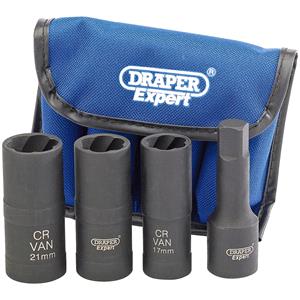 Socket Set, Draper Expert 09539 1 2 inch Sq. Dr. Wheel Nut Double Impact Socket Kit (4 Piece), Draper