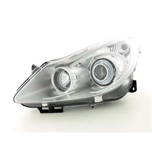 Lights, Left Headlamp (With Chrome Bezel, Halogen, Takes H7 / H1 Bulbs, Supplied With Motor) for Opel CORSA D 2011 on, 