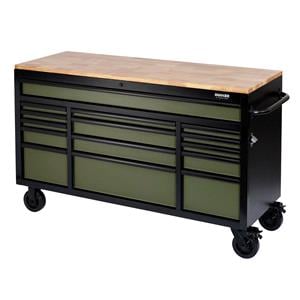 Tool Cabinets and Tool Chests, Draper 10368 BUNKER Workbench Roller Tool Cabinet 15 Drawer 61" Green, Draper