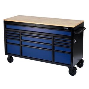 Tool Cabinets and Tool Chests, Draper 10747 BUNKER Workbench Roller Tool Cabinet 15 Drawer 61" Blue, Draper