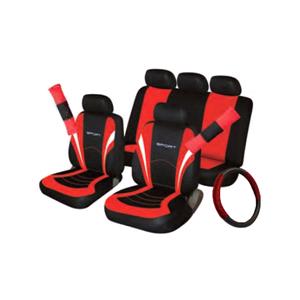 Seat Covers, Cosmos Car Seat, Steering Wheel & Seatbelt Cover Sport   Set   Black Red, COSMOS