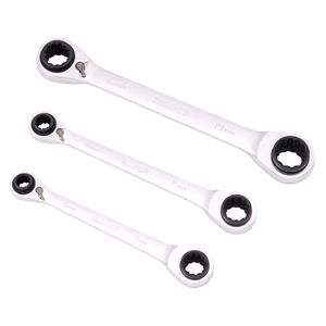 Metric Spanner Sets, Draper 11652 Metric 4 in 1 Reversible Double Ring End Ratchet Spanner Set (3 Piece), Draper