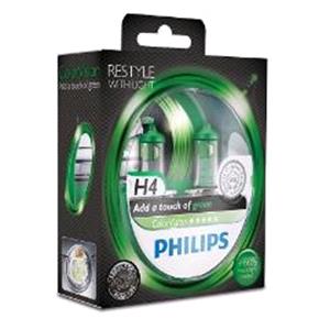 Bulbs   by Bulb Type, Philips ColorVision 12V H4 Green Bulb   Twin Pack, Philips