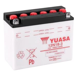 Motorcycle Batteries, Yuasa Motorcycle Battery   12N18 3 12V Conventional Battery, Dry Charged, Contains 1 Battery, Acid Not Included, YUASA