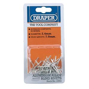 Riveters, Draper 13554 50 x 2.5mm x 7mm Blind Rivets, Draper