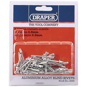 Riveters, Draper 13556 50 x 4mm x 5.6mm Blind Rivets, Draper