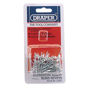 Riveters, Draper 14007 50 x 3.2mm x 5.2mm Blind Rivets, Draper
