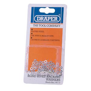 Riveters, Draper 14013 100 x 2.4mm Rivet Backing Washers, Draper