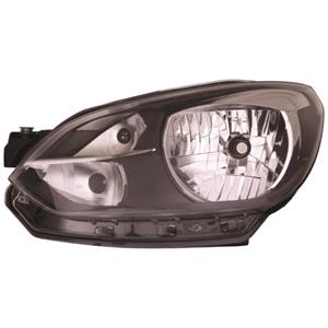 Lights, Left Headlamp (Halogen, Takes H4 Bulb, With Black Bezel, Supplied Without Motor) for Volkswagen UP 2011 on, 