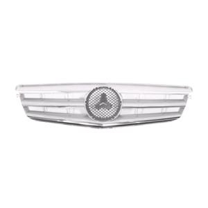 Grilles, Mercedes Benz C Class W204 2011 2014 Grille, AMG / Sport Type, Painted Silver, With Chrome Moulding, 