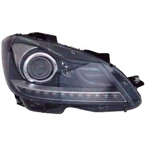 Lights, Right Headlamp (Black Bezel, Bi Xenon, Takes D1S / H7 Bulbs, With Curve Light, Electric Adjustment, Supplied With Motor, Original Equipment) for Mercedes C CLASS Estate 2011 2014, 
