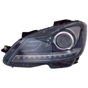 Lights, Left Headlamp (Black Bezel, Bi Xenon, Takes D1S / H7 Bulbs, With Curve Light, Electric Adjustment, Supplied With Motor, Original Equipment) for Mercedes C CLASS Estate 2011 2014, 